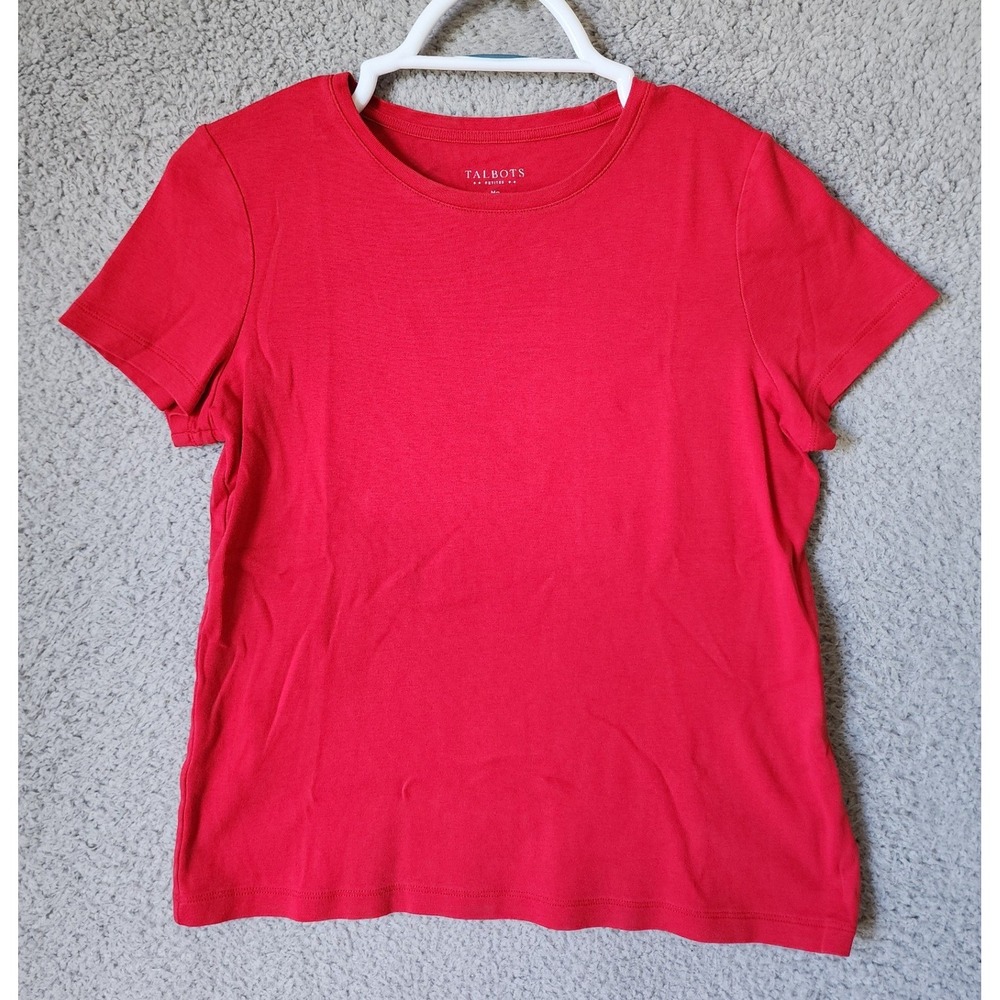Talbots T-Shirt Womens Petite Medium Mp Red Short Sleeve Cotton Crew Neck Solid